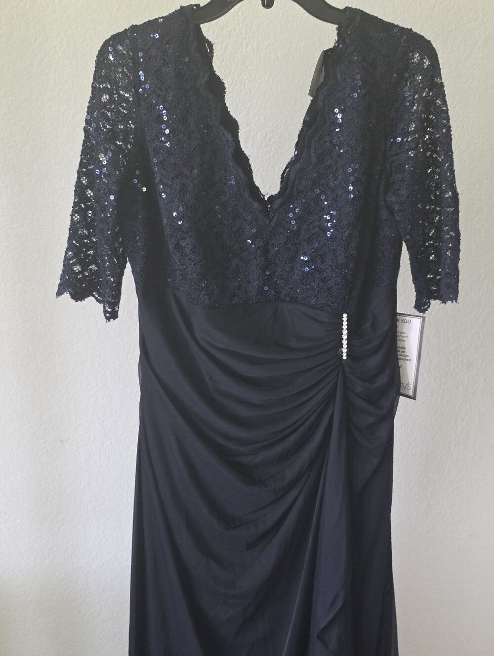 Betsy & Adam NWT Navy Sequin Lace Ruched Formal Gown Plus Size 14W $189 - Picture 4 of 12